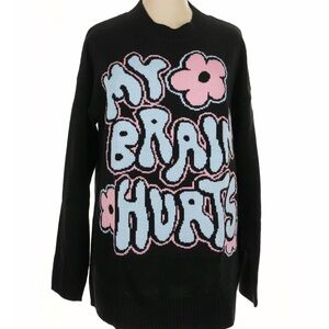 dELiA*s Black Sweater with Pink and Blue Graphic